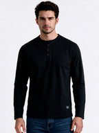 Black Long Sleeve Henley T-Shirt