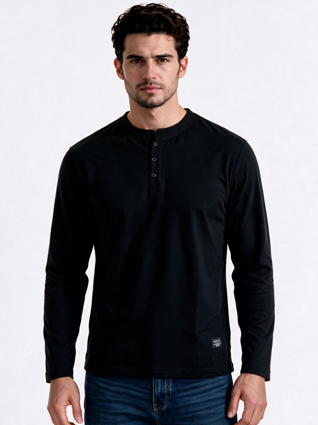 Black Long Sleeve Henley T-Shirt