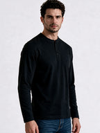 Black Long Sleeve Henley T-Shirt
