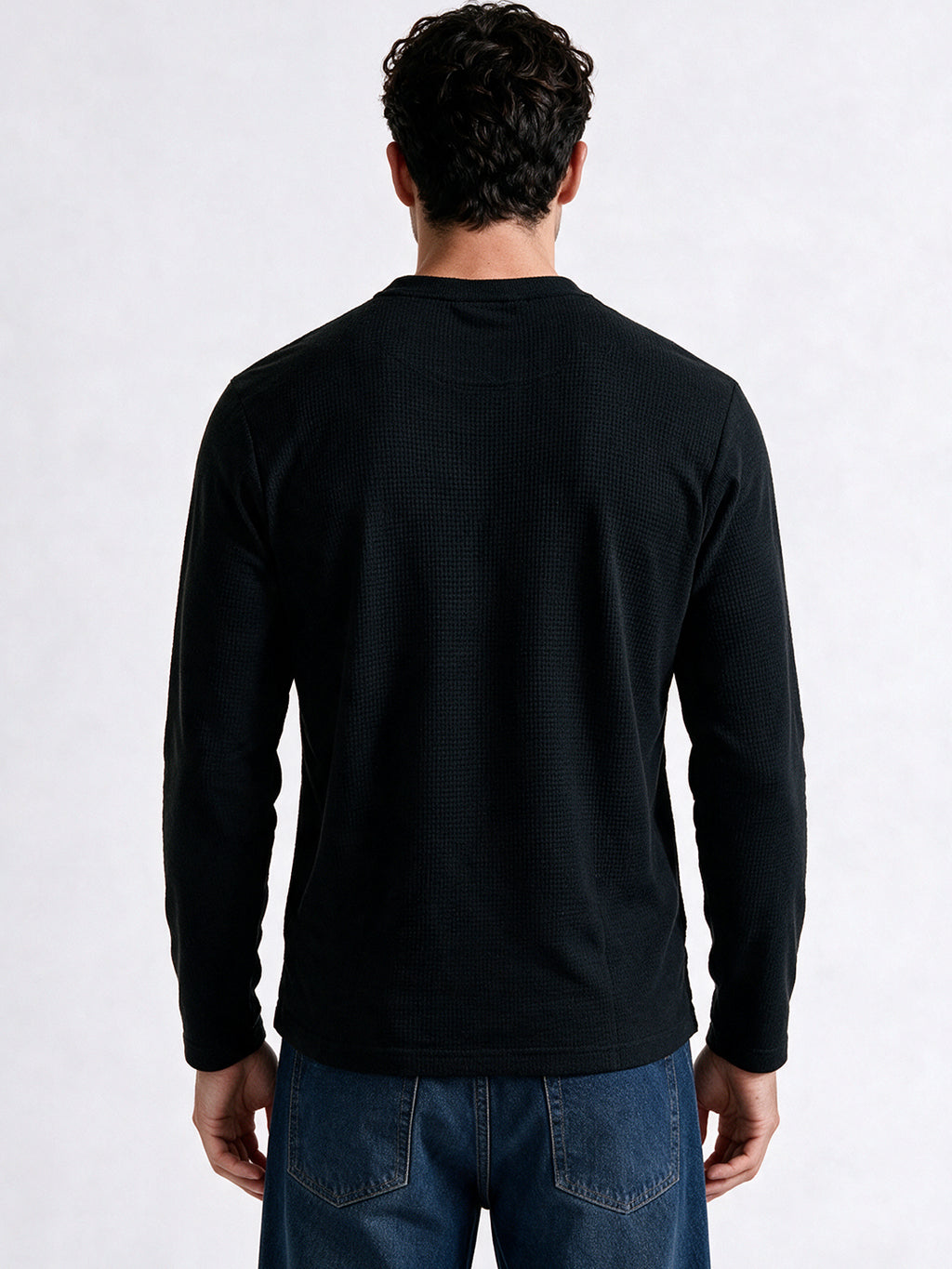 Black Long Sleeve Henley T-Shirt