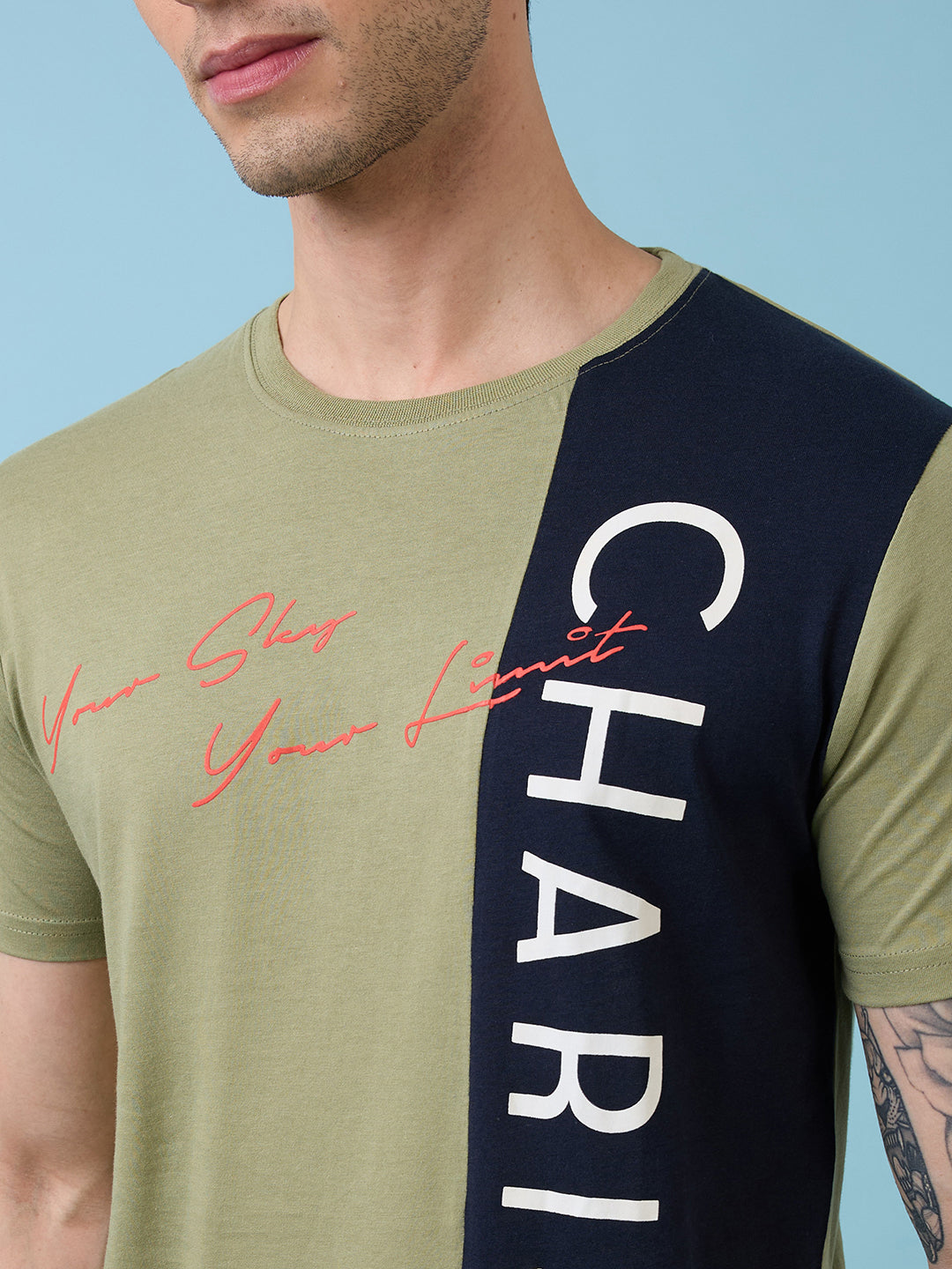 Mens Full-Front Self Design Printed Round Neck Half Sleeves Tshirt