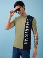 Mens Full-Front Self Design Printed Round Neck Half Sleeves Tshirt