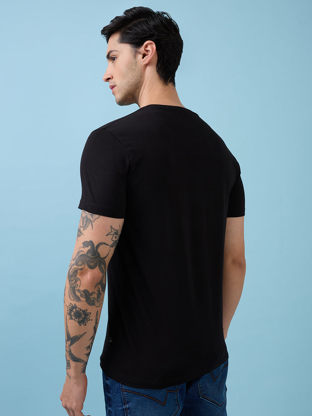 Mens Chest Animal Printed Round Neck Half Sleeves Tshirt