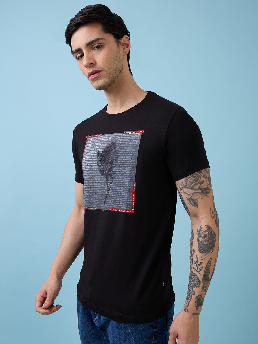 Mens Chest Animal Printed Round Neck Half Sleeves Tshirt