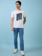 Mens Chest Graphic Printed Round Neck Half Sleeves Tshirt