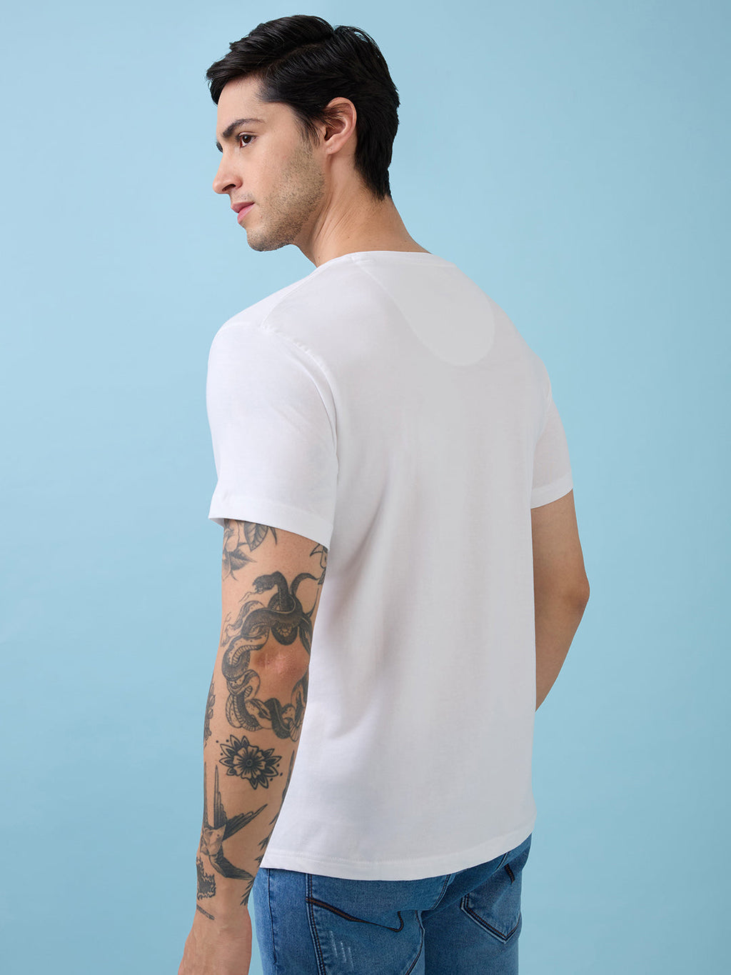 Mens Chest Graphic Printed Round Neck Half Sleeves Tshirt