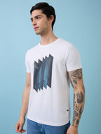 Mens Chest Graphic Printed Round Neck Half Sleeves Tshirt