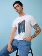 Mens Chest Graphic Printed Round Neck Half Sleeves Tshirt