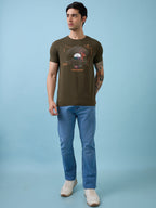 Mens Chest Graphic Printed Round Neck Half Sleeves Tshirt