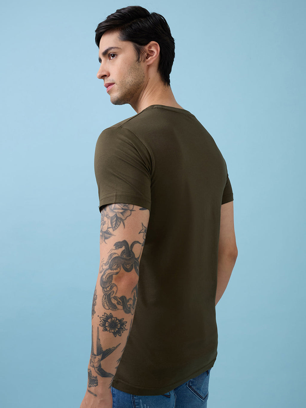 Mens Chest Graphic Printed Round Neck Half Sleeves Tshirt