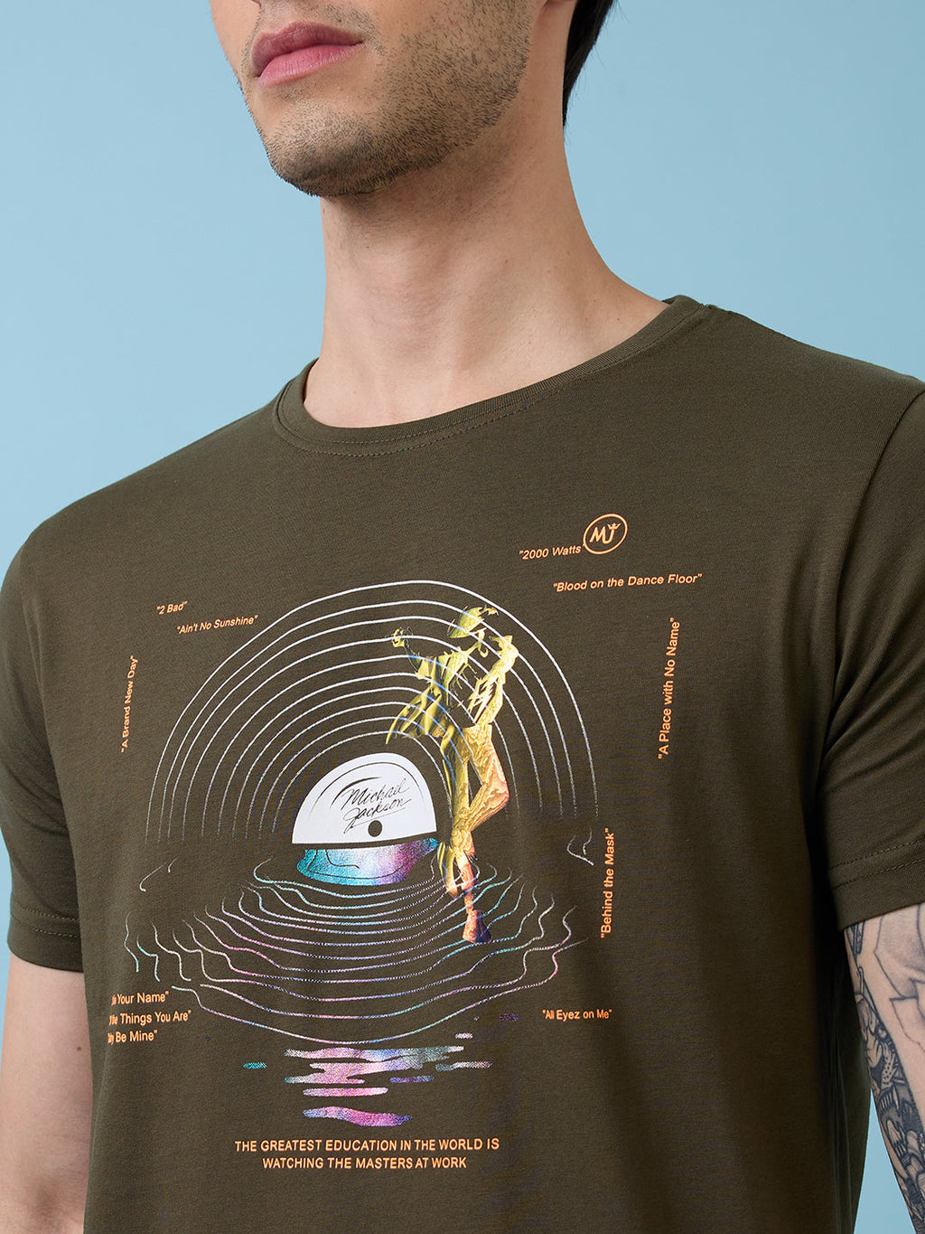 Mens Chest Graphic Printed Round Neck Half Sleeves Tshirt