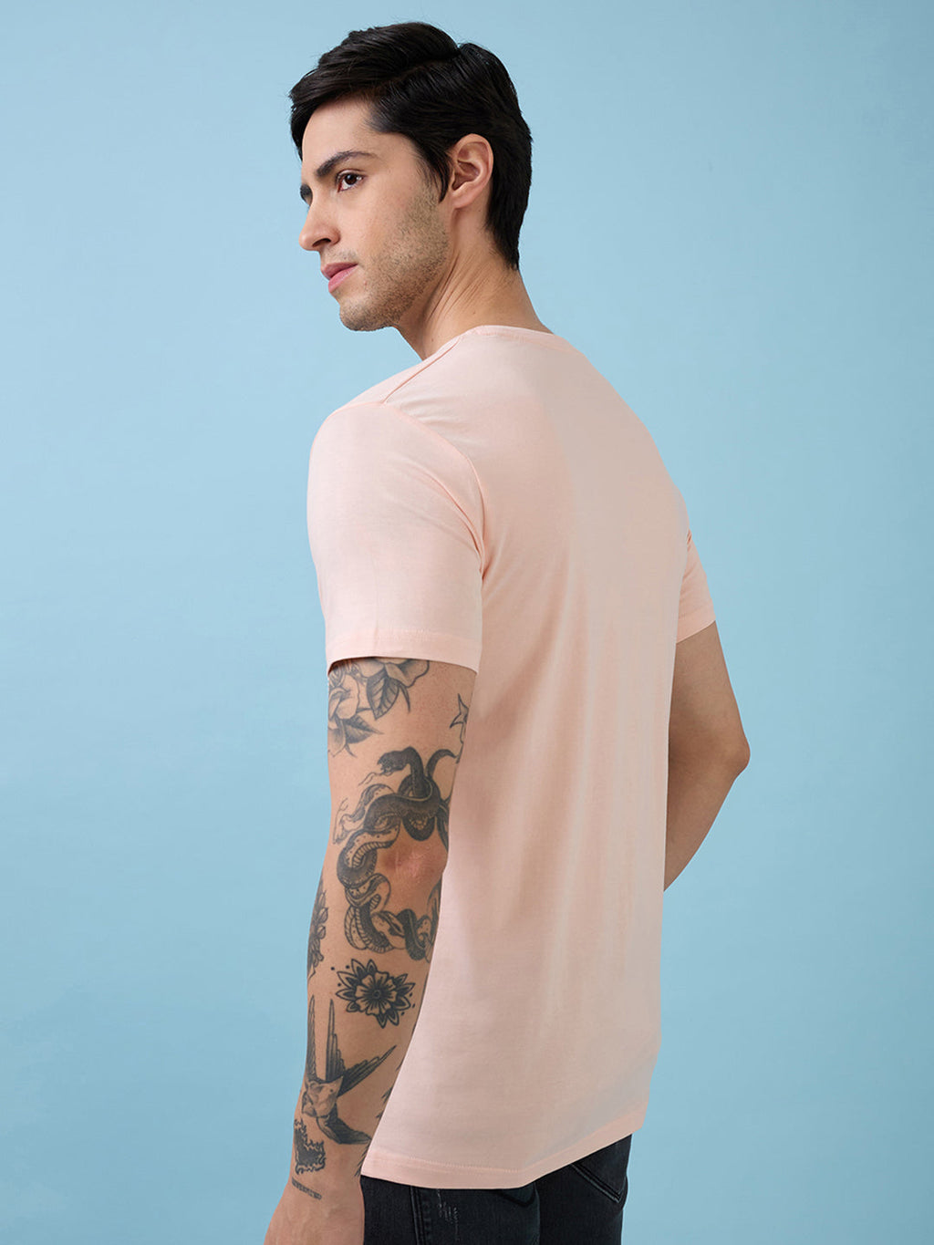 Mens Chest Self Design Printed Round Neck Half Sleeves Tshirt