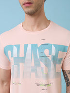 Mens Chest Self Design Printed Round Neck Half Sleeves Tshirt