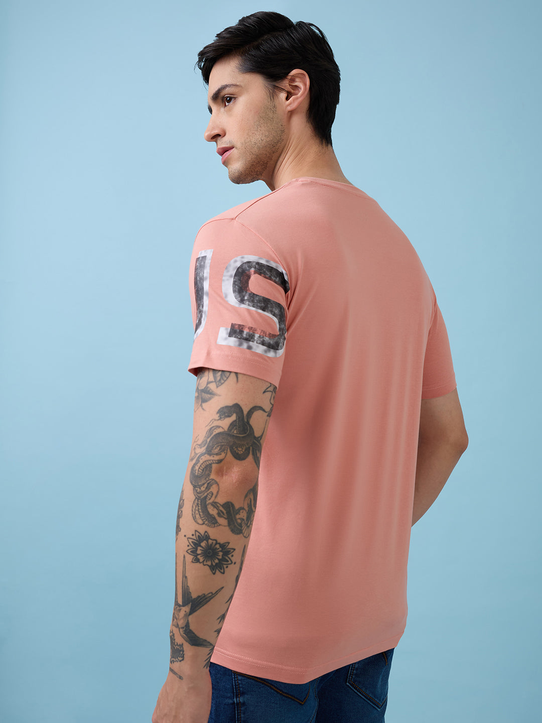 Mens Chest Typography Printed Round Neck Half Sleeves Tshirt