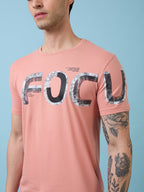 Mens Chest Typography Printed Round Neck Half Sleeves Tshirt