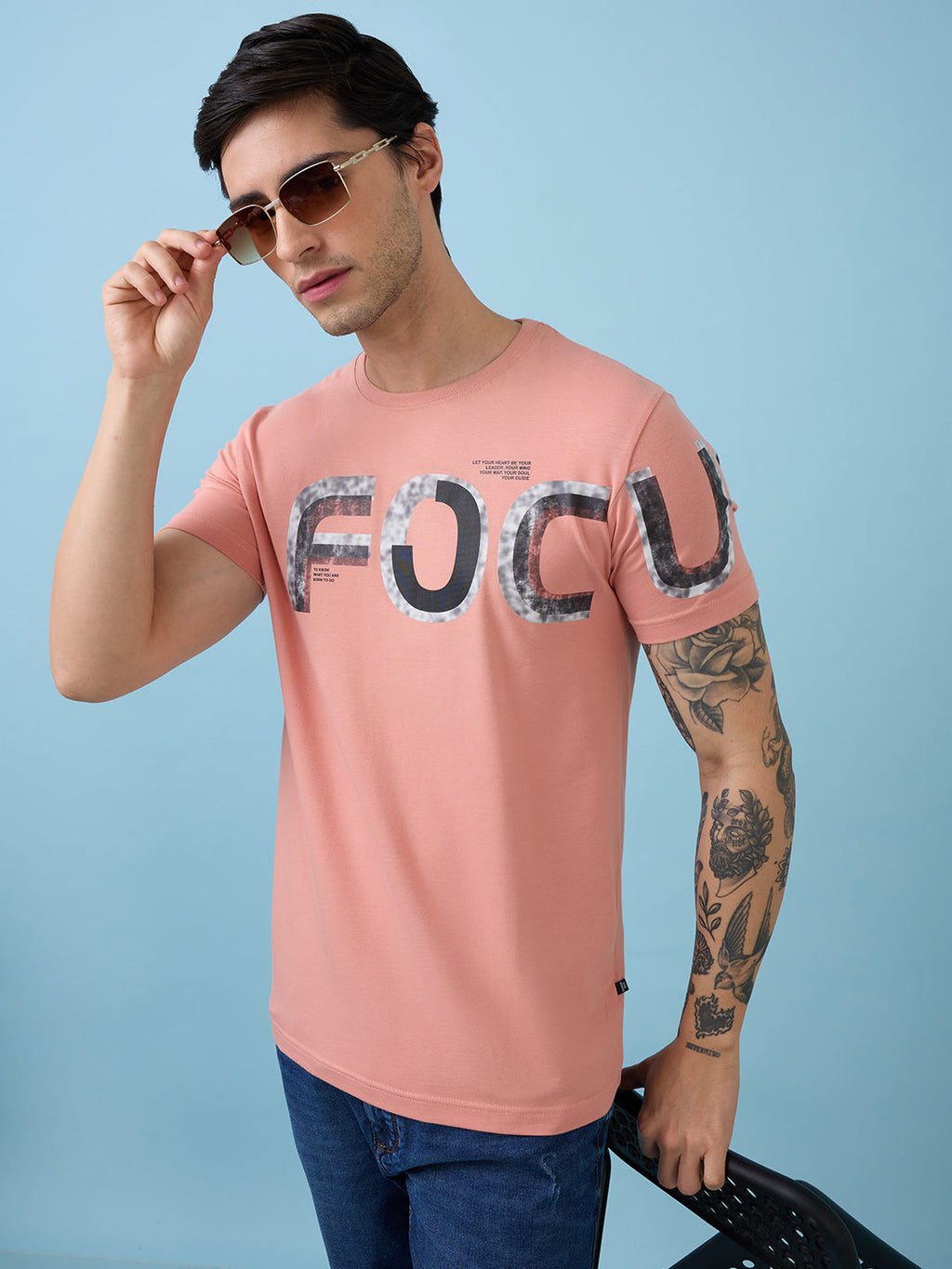 Mens Chest Typography Printed Round Neck Half Sleeves Tshirt