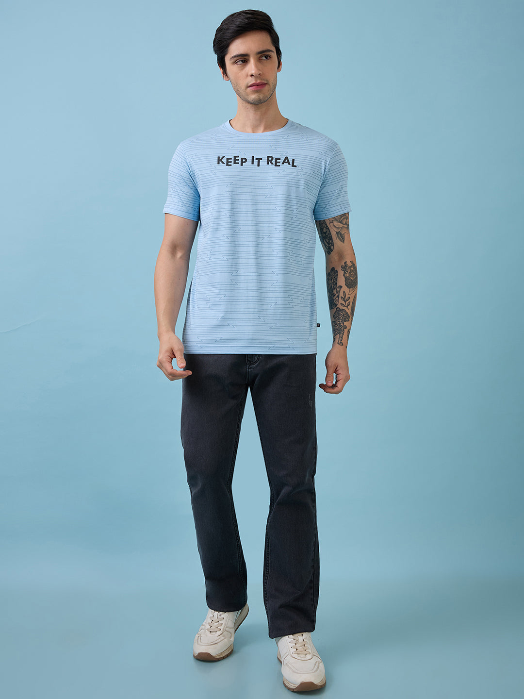Mens Chest Typography Printed Round Neck Half Sleeves Tshirt