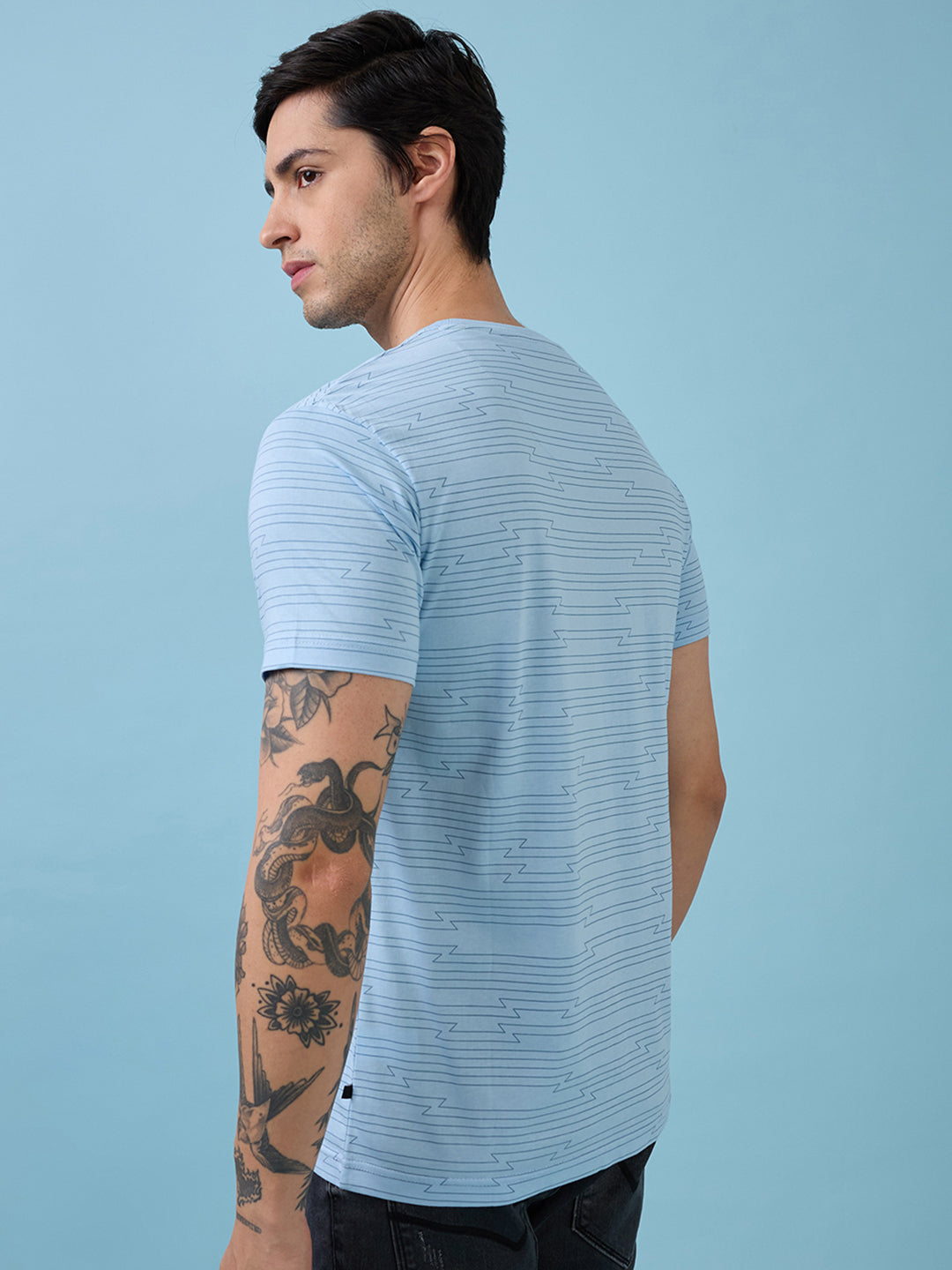 Mens Chest Typography Printed Round Neck Half Sleeves Tshirt