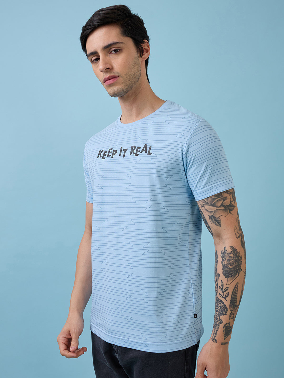 Mens Chest Typography Printed Round Neck Half Sleeves Tshirt
