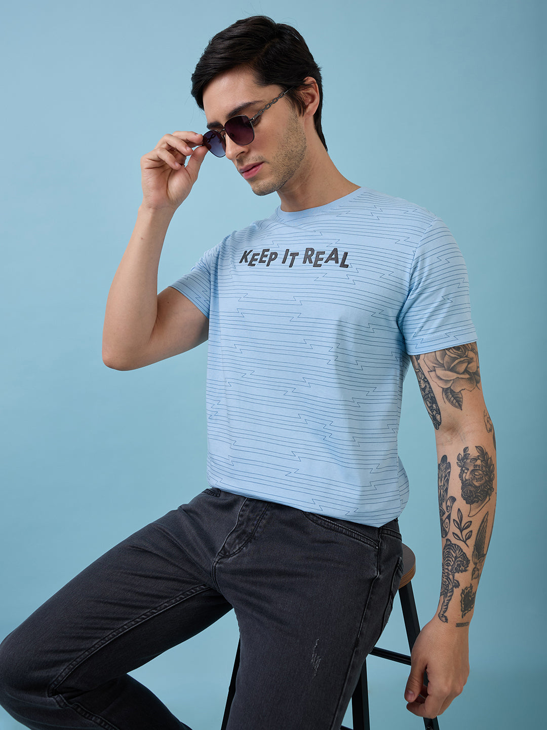 Mens Chest Typography Printed Round Neck Half Sleeves Tshirt