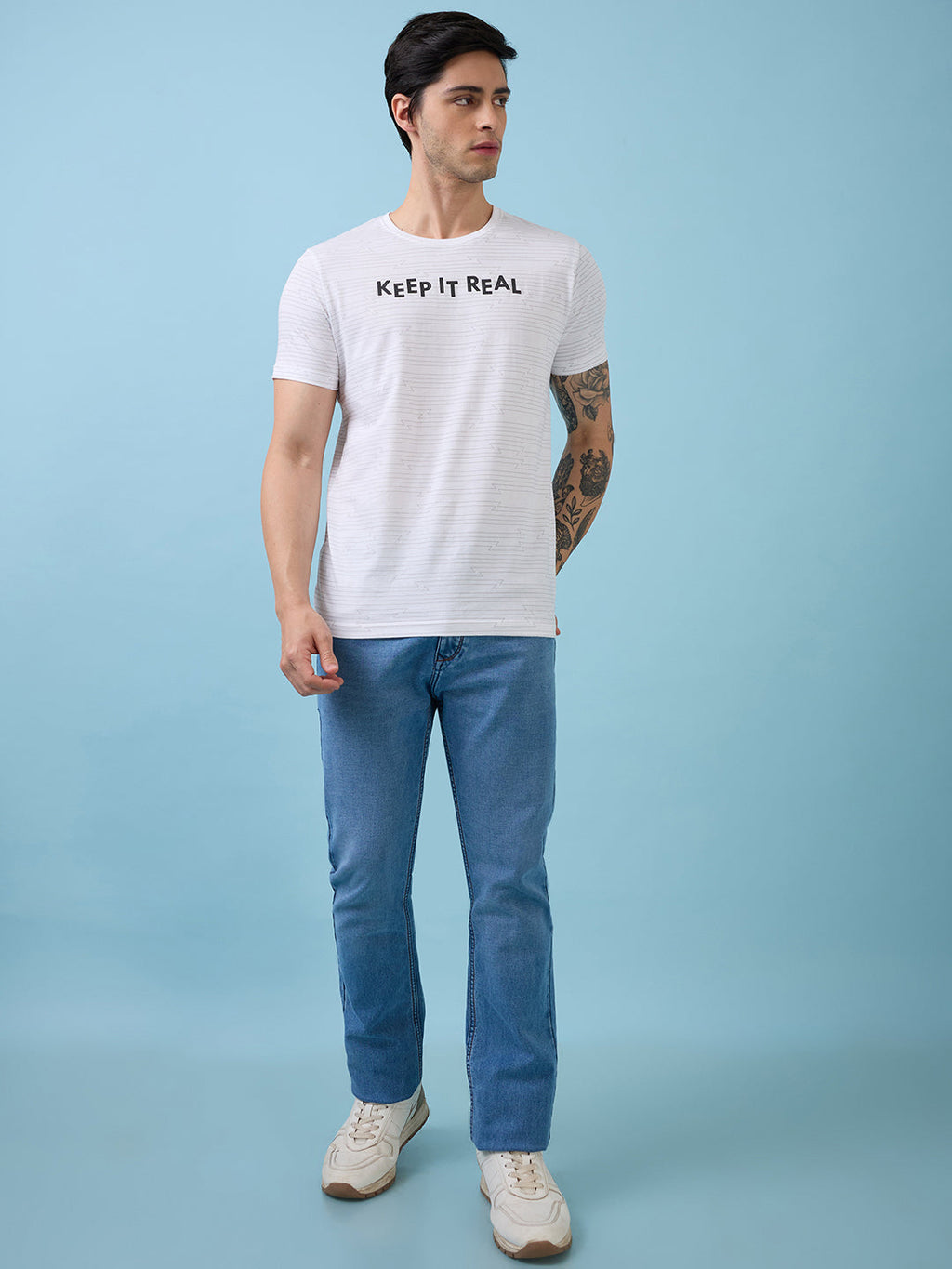 Mens Chest Typography Printed Round Neck Half Sleeves Tshirt