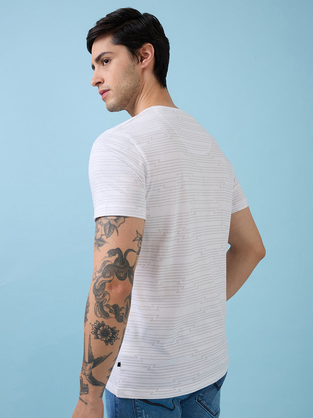 Mens Chest Typography Printed Round Neck Half Sleeves Tshirt