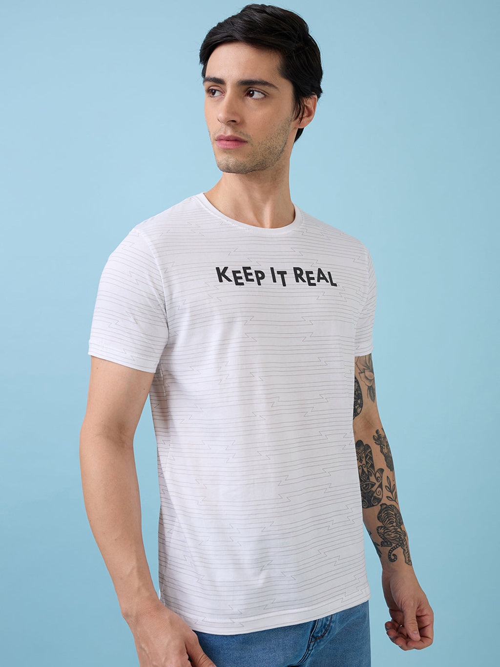 Mens Chest Typography Printed Round Neck Half Sleeves Tshirt