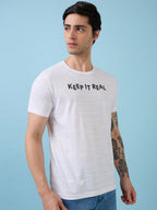 Mens Chest Typography Printed Round Neck Half Sleeves Tshirt