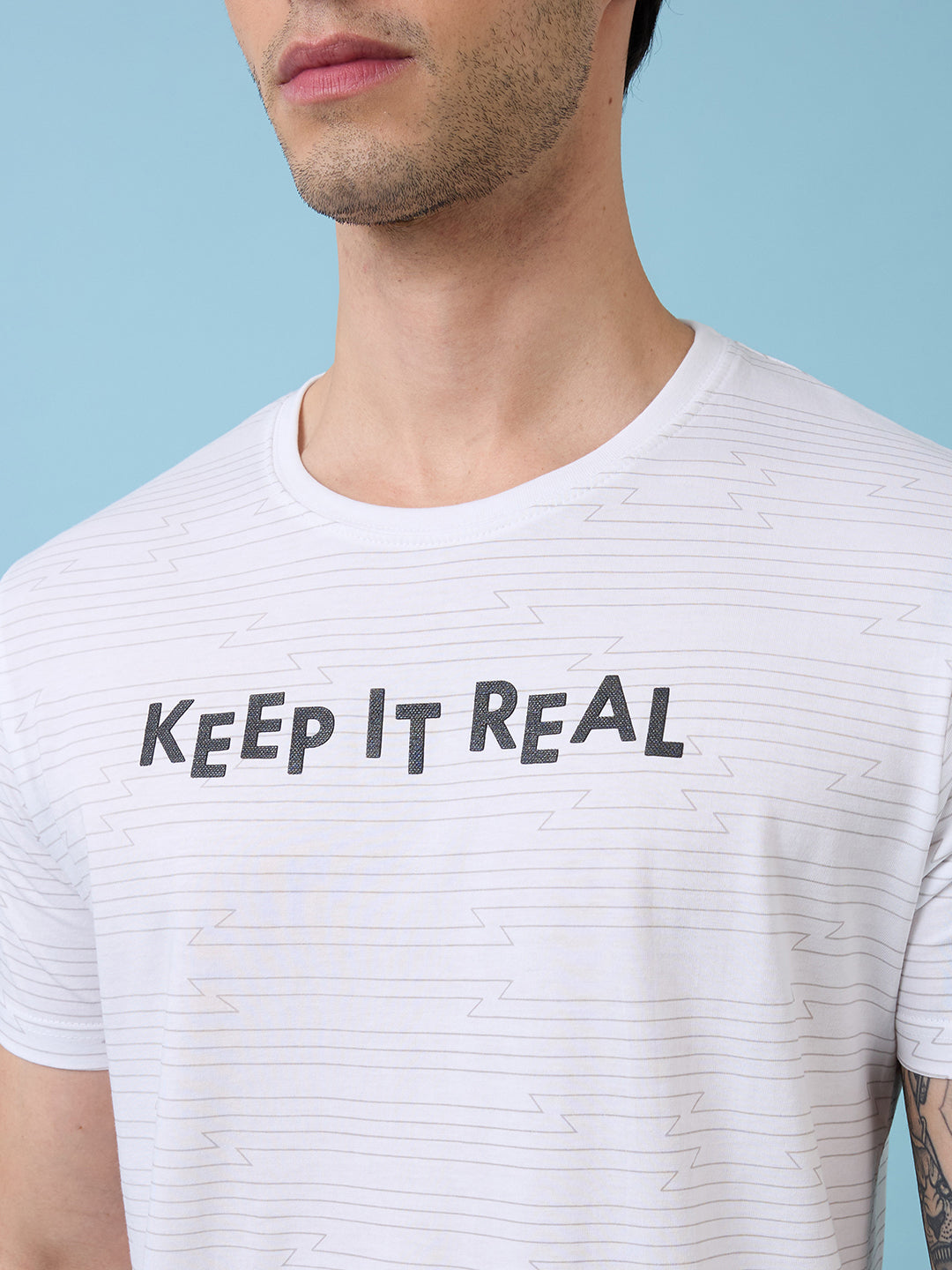Mens Chest Typography Printed Round Neck Half Sleeves Tshirt