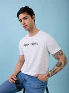 Mens Chest Typography Printed Round Neck Half Sleeves Tshirt