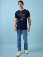 Mens Chest Typography Printed Round Neck Half Sleeves Tshirt