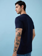 Mens Chest Typography Printed Round Neck Half Sleeves Tshirt