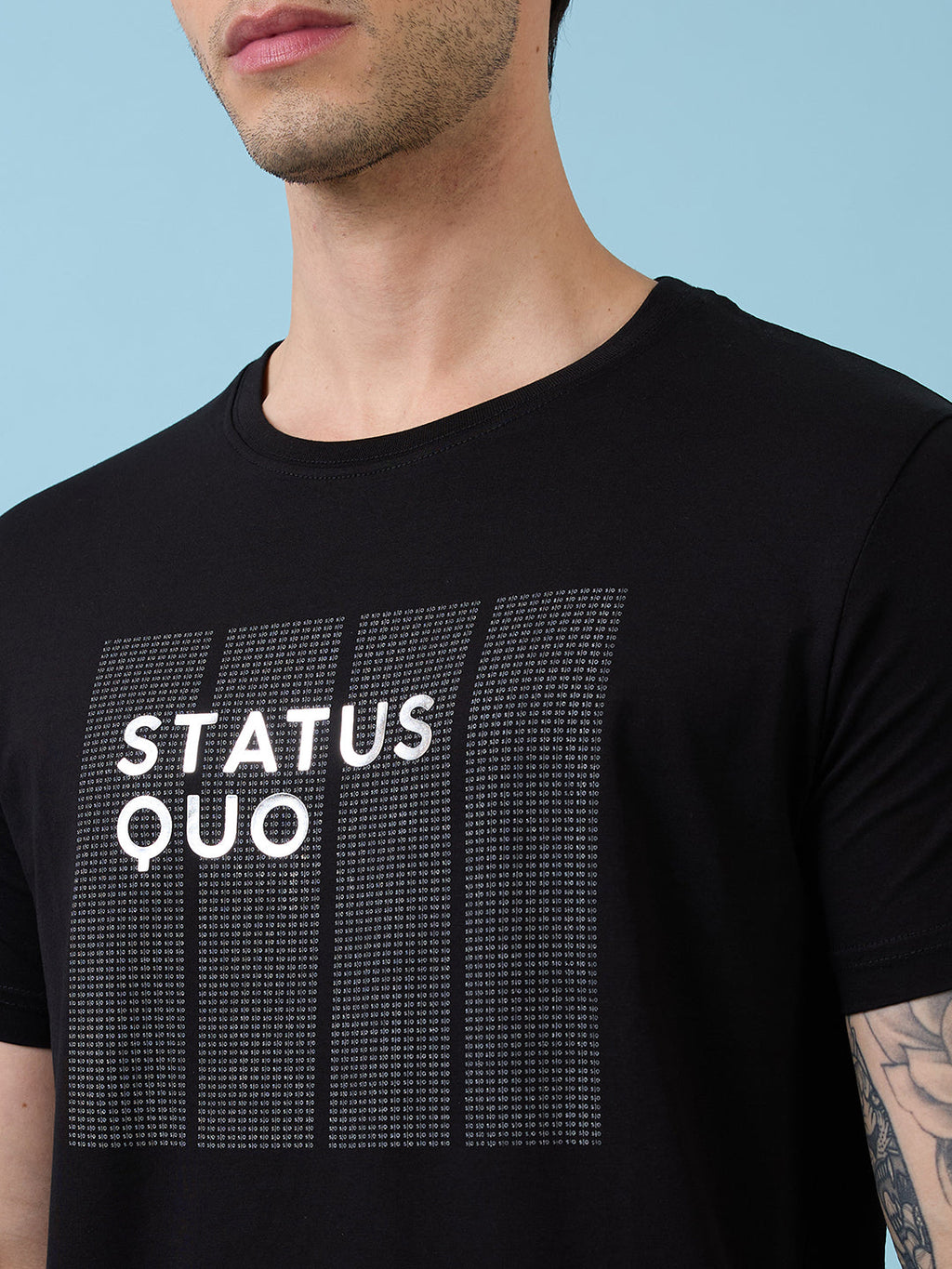 Mens Chest Typography Printed Round Neck Half Sleeves Tshirt