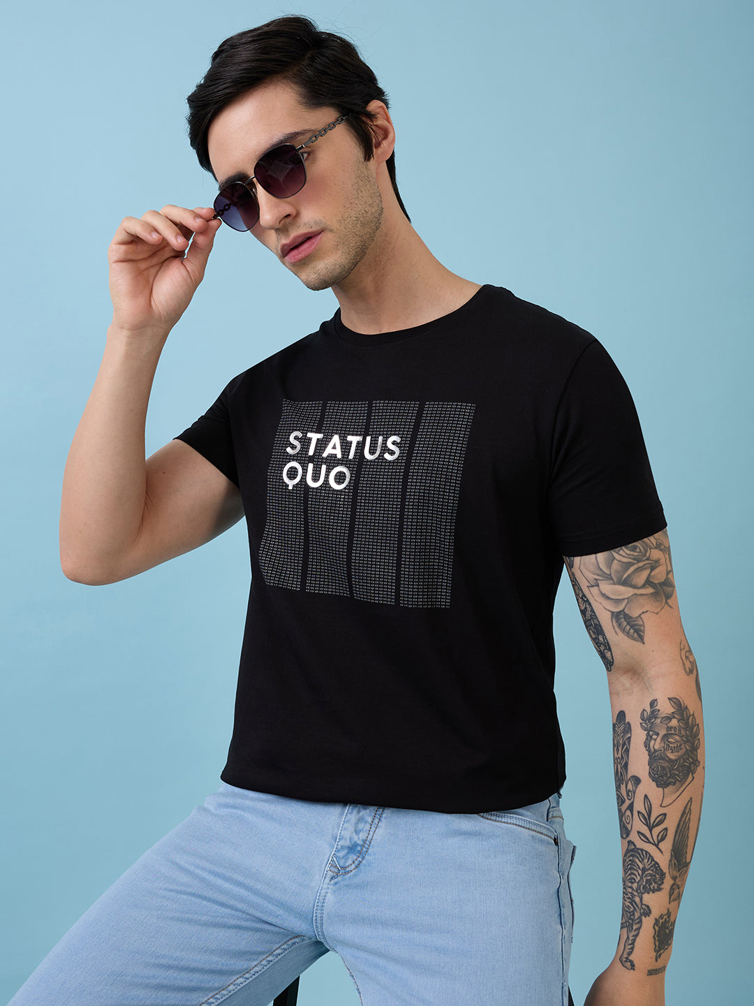 Mens Chest Typography Printed Round Neck Half Sleeves Tshirt