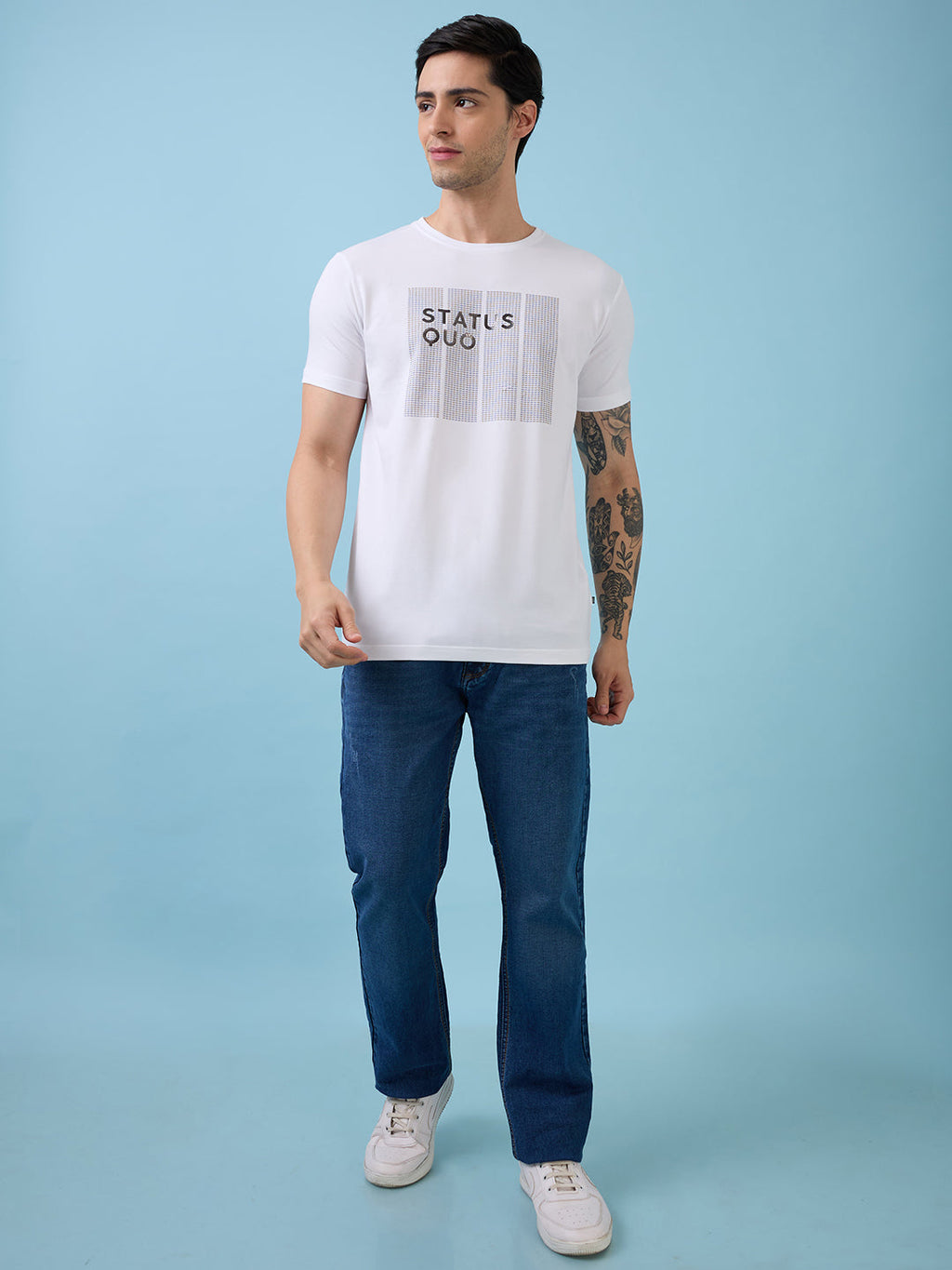 Mens Chest Typography Printed Round Neck Half Sleeves Tshirt