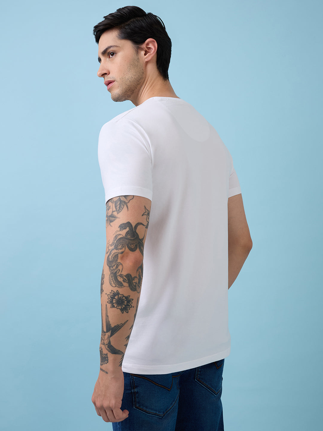 Mens Chest Typography Printed Round Neck Half Sleeves Tshirt