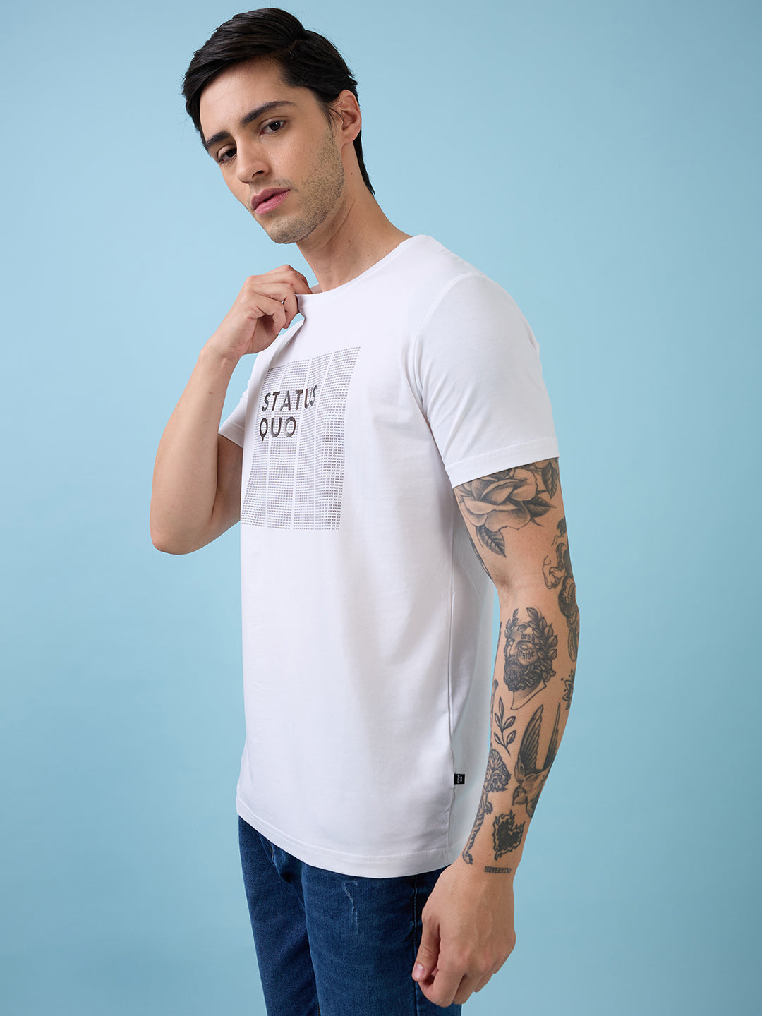 Mens Chest Typography Printed Round Neck Half Sleeves Tshirt