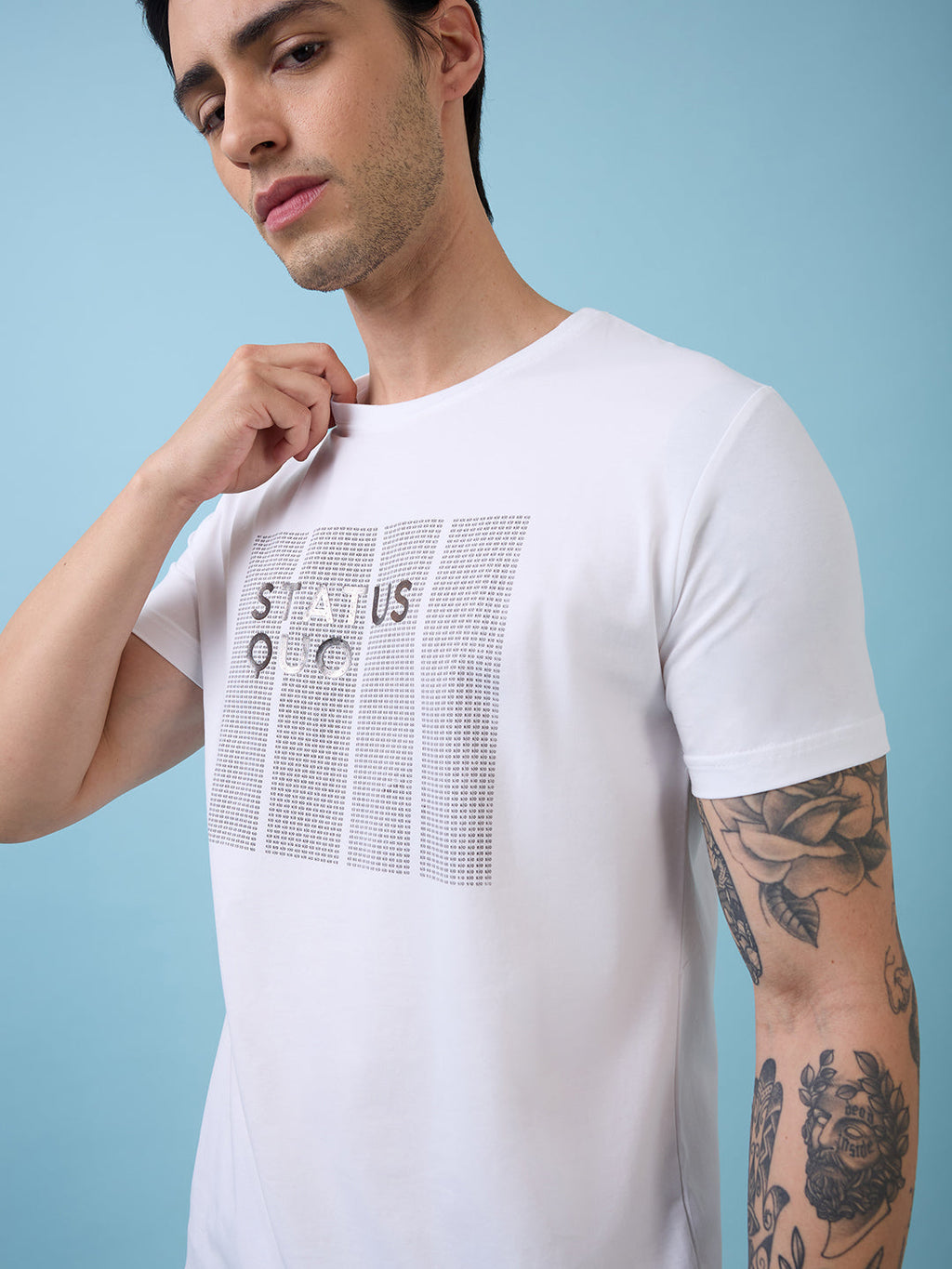 Mens Chest Typography Printed Round Neck Half Sleeves Tshirt