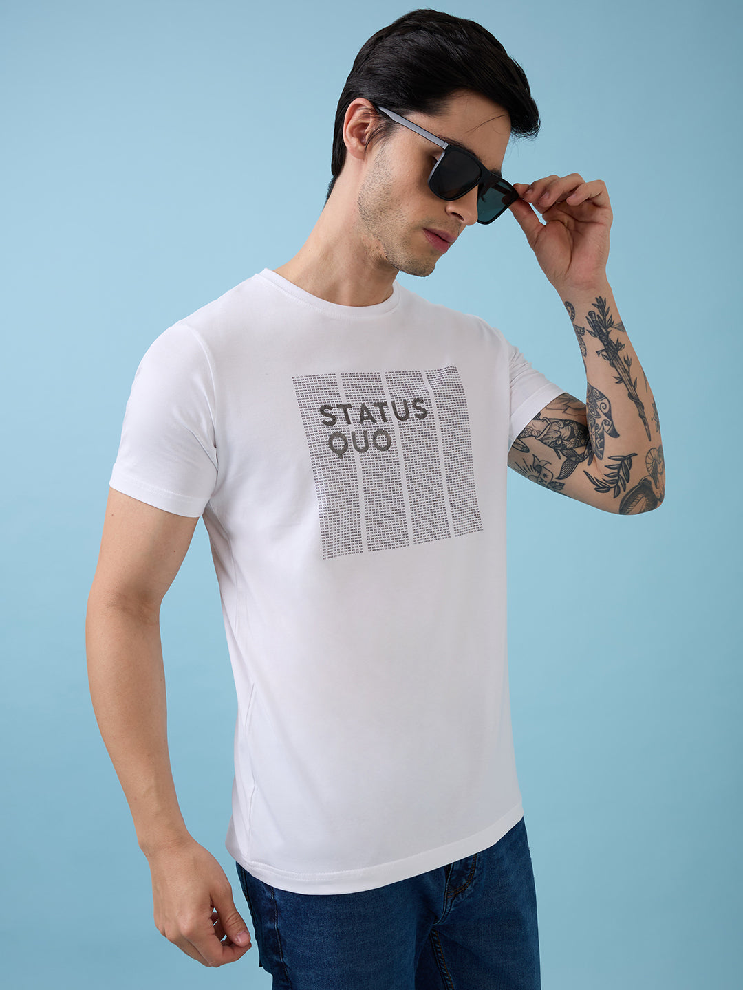 Mens Chest Typography Printed Round Neck Half Sleeves Tshirt
