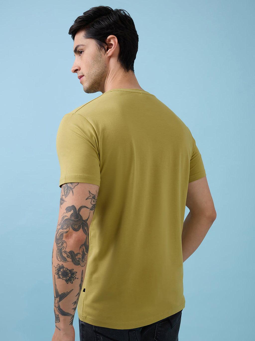 Mens Chest Self Design Printed Round Neck Half Sleeves Tshirt