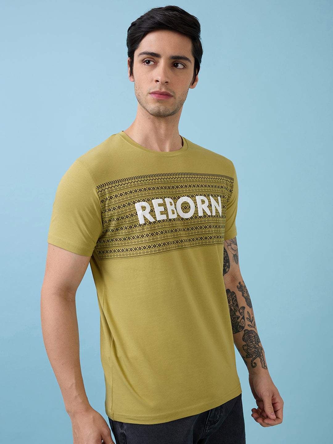 Mens Chest Self Design Printed Round Neck Half Sleeves Tshirt Secondary image