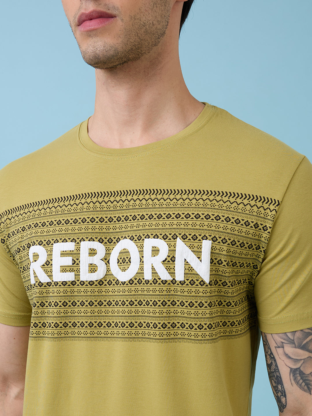 Mens Chest Self Design Printed Round Neck Half Sleeves Tshirt