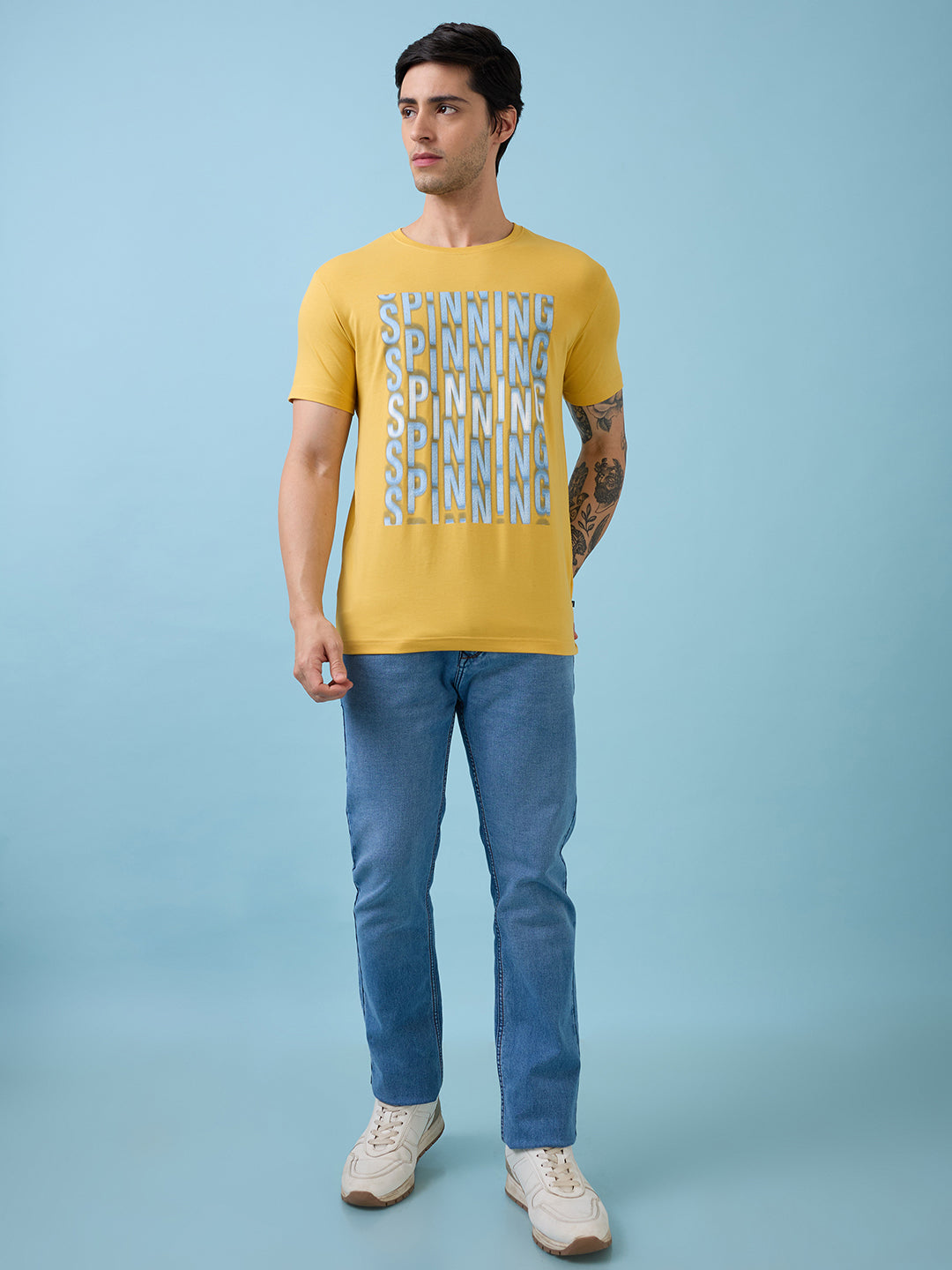 Mens Full-Front Typography Printed Round Neck Half Sleeves Tshirt