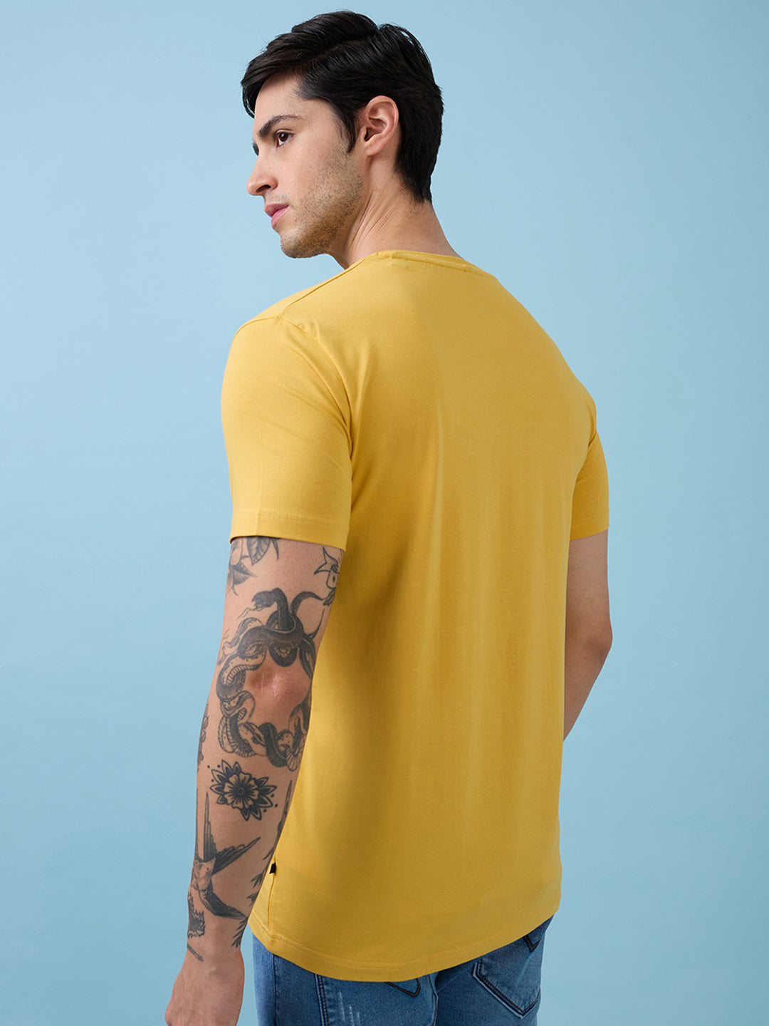 Mens Full-Front Typography Printed Round Neck Half Sleeves Tshirt