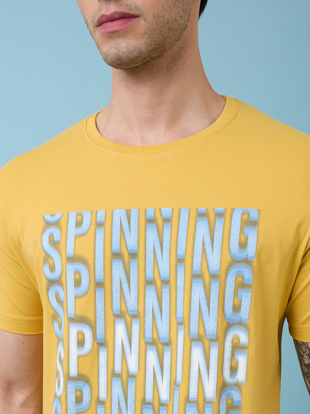 Mens Full-Front Typography Printed Round Neck Half Sleeves Tshirt
