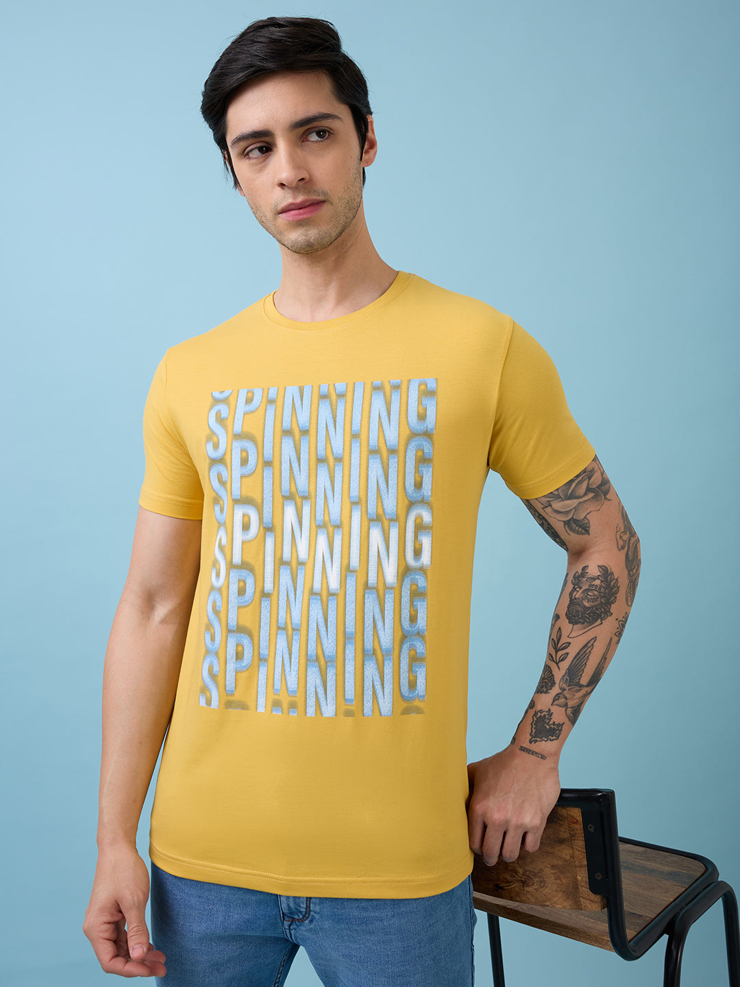 Mens Full-Front Typography Printed Round Neck Half Sleeves Tshirt
