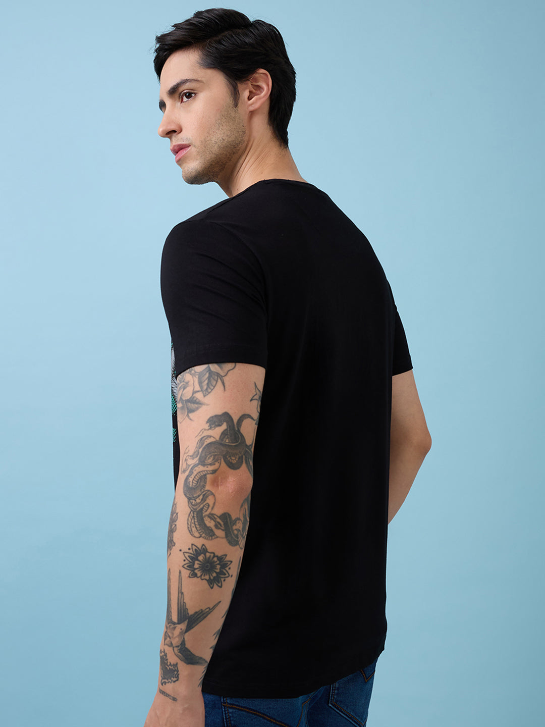 Mens Full-Front Typography Printed Round Neck Half Sleeves Tshirt