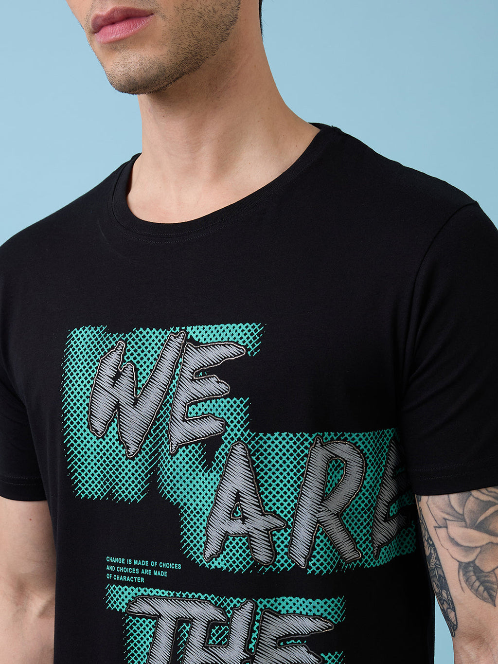Mens Full-Front Typography Printed Round Neck Half Sleeves Tshirt