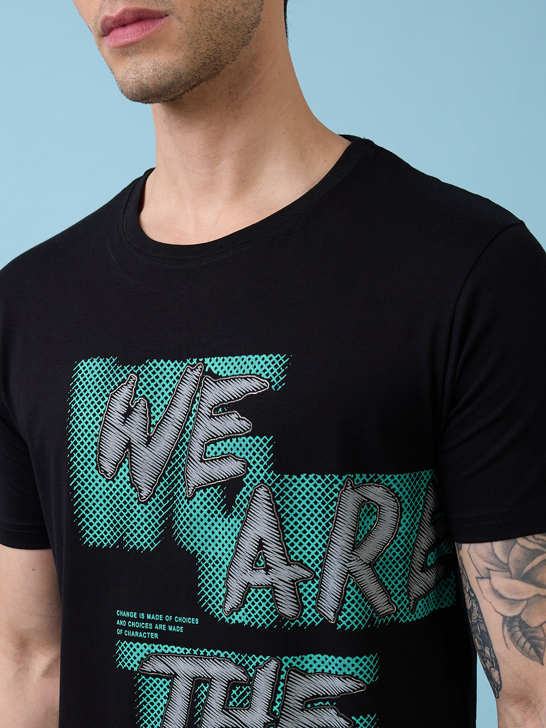 Mens Full-Front Typography Printed Round Neck Half Sleeves Tshirt