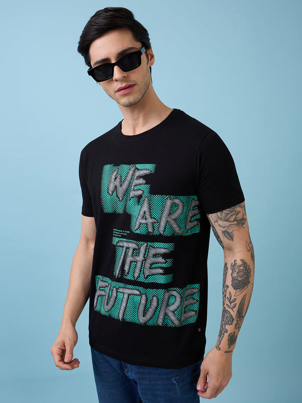 Mens Full-Front Typography Printed Round Neck Half Sleeves Tshirt